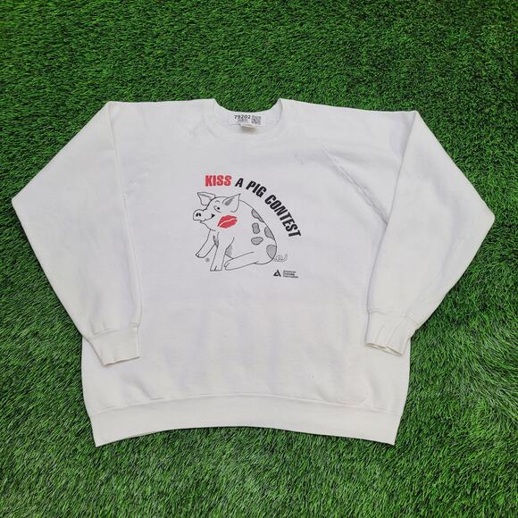Vintage 80s Funny Pig Raglan Sweatshirt Womens XL/2XL 23x23 - Picture 1 of 16